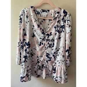 Liz Claiborne Size Large Pullover Blouse Tunic Long Sleeve Gathered at Wrist